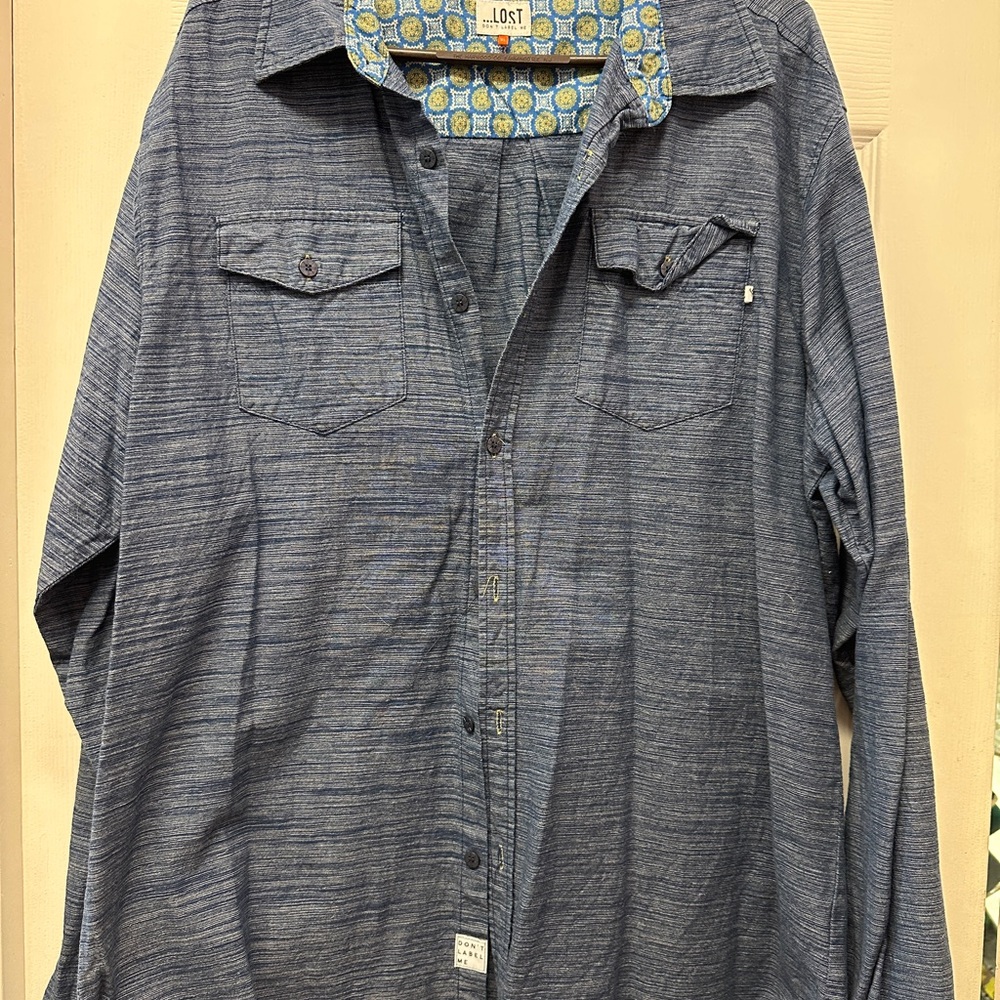 Lost Blue Shirt with Patterned Collar